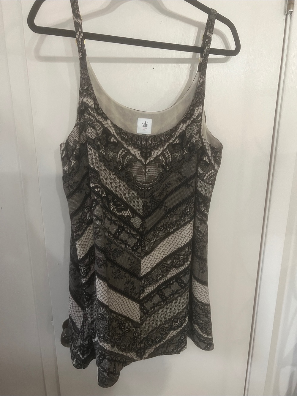 CAbi Black & Cream Lace-Patterned Sleeveless Tank